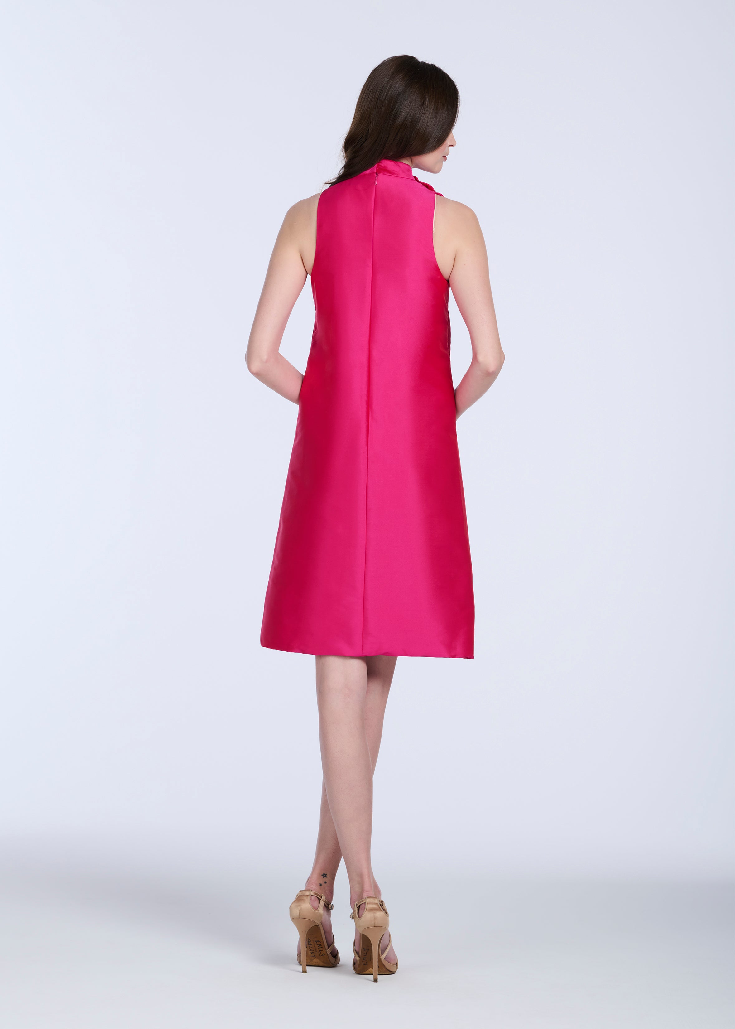 TAFFETA A-LINE DRESS WITH FLOWERS WATERMELON