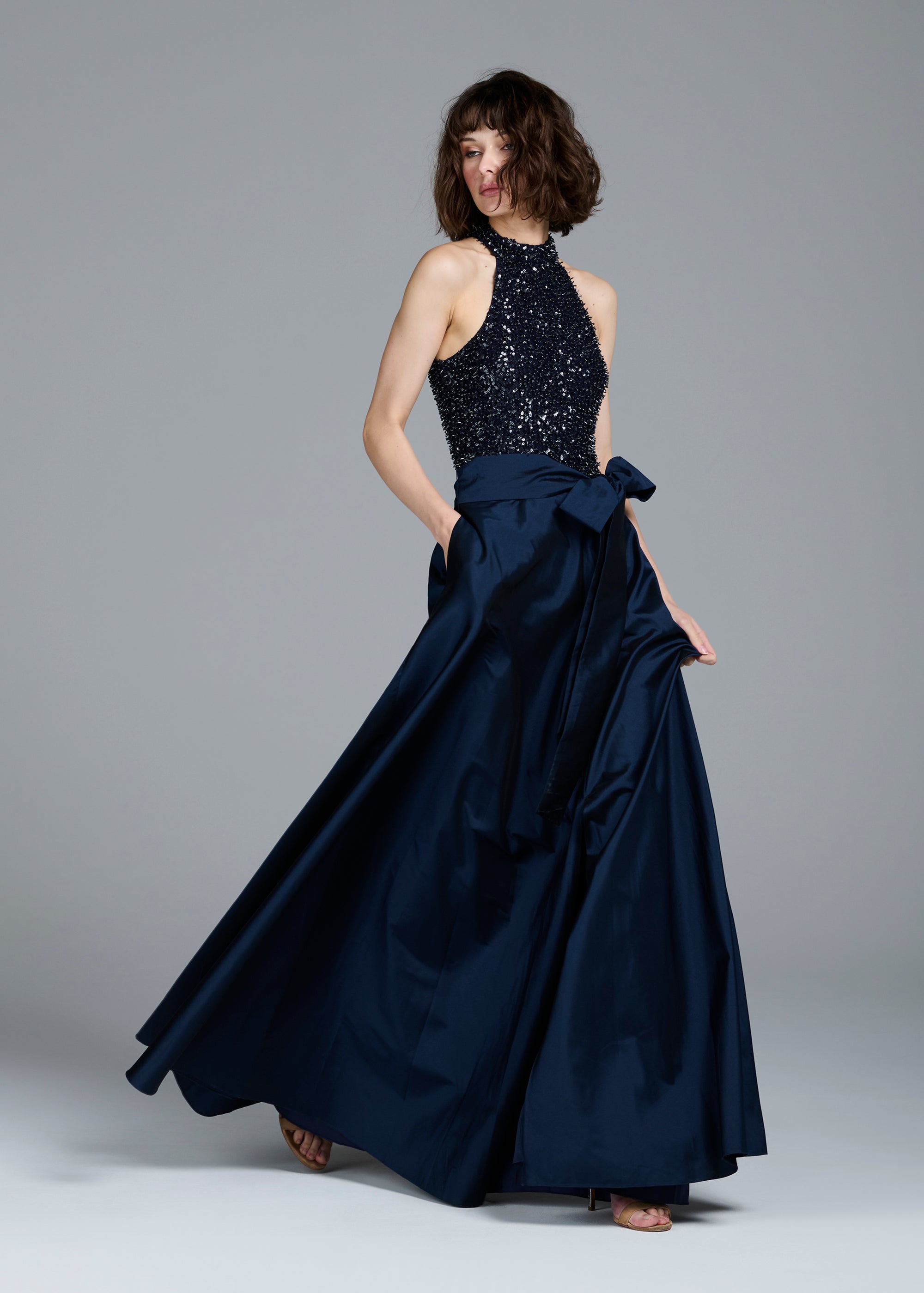 formal taffeta dresses One-Sleeve Pleat Organza and Taffeta Long Dress