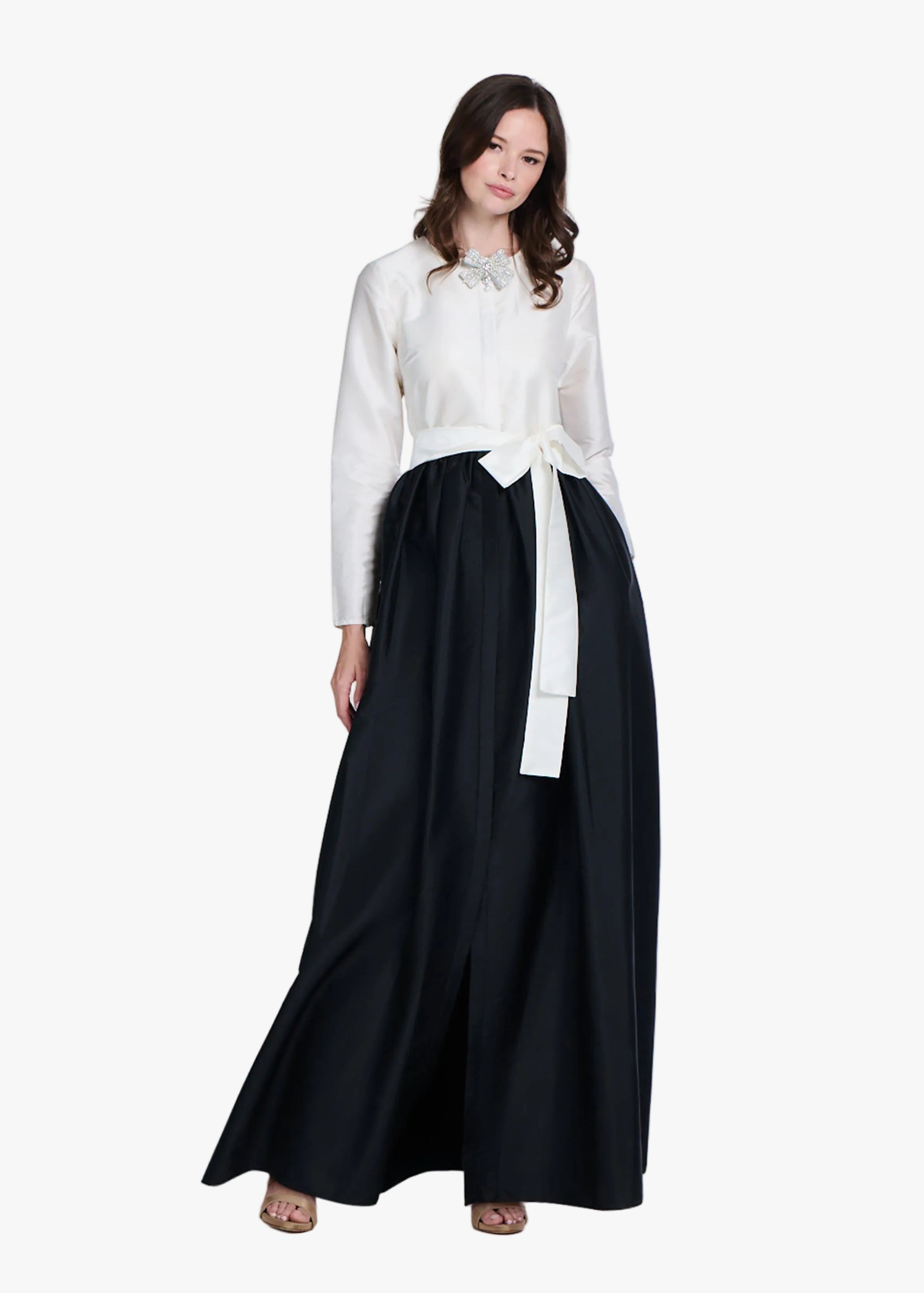 EMILY SHALANT Women's PRINCESS Long Sleeve TAFFETA GOWN - Black EMILY SHALANT Women's PRINCESS Long Sleeve TAFFETA GOWN - Black