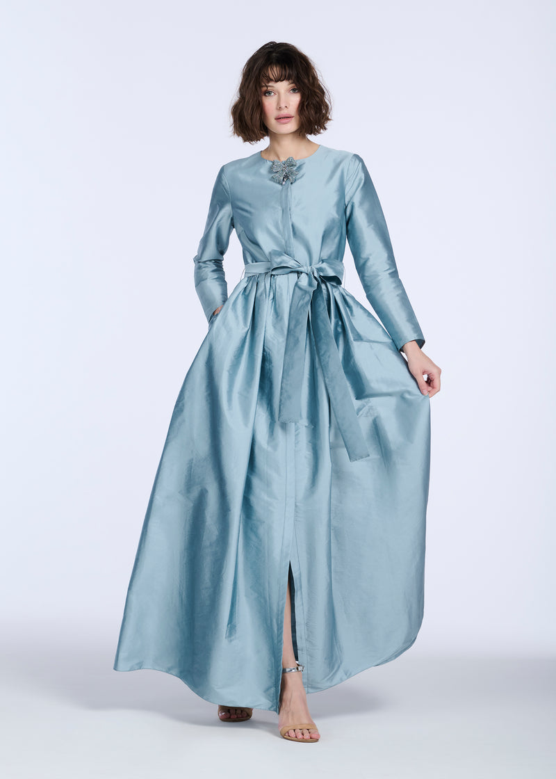 TAFFETA PRINCESS GOWN WITH CRYSTAL BOW LIGHT BLUE