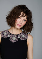 CRYSTAL FLORAL NECK SHIFT DRESS BLACK