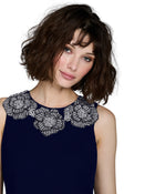 CRYSTAL FLORAL NECK GOWN NAVY