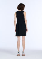 CRYSTAL FLORAL NECK SHIFT DRESS BLACK