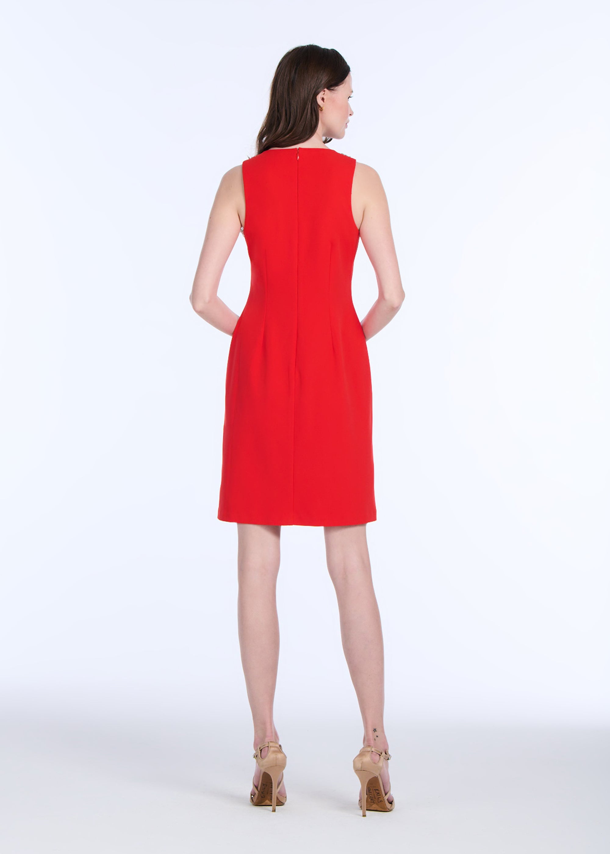 Crystal Floral Neck Shift Dress Tomato Crystal Floral Neck Shift Dress Tomato