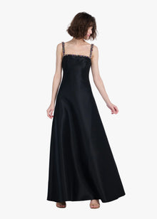 SQUARE NECK BEADED STRAP DUCHESS TWILL GOWN