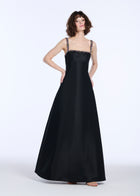 SQUARE NECK BEADED STRAP DUCHESS TWILL GOWN