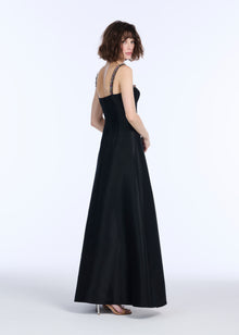 SQUARE NECK BEADED STRAP DUCHESS TWILL GOWN