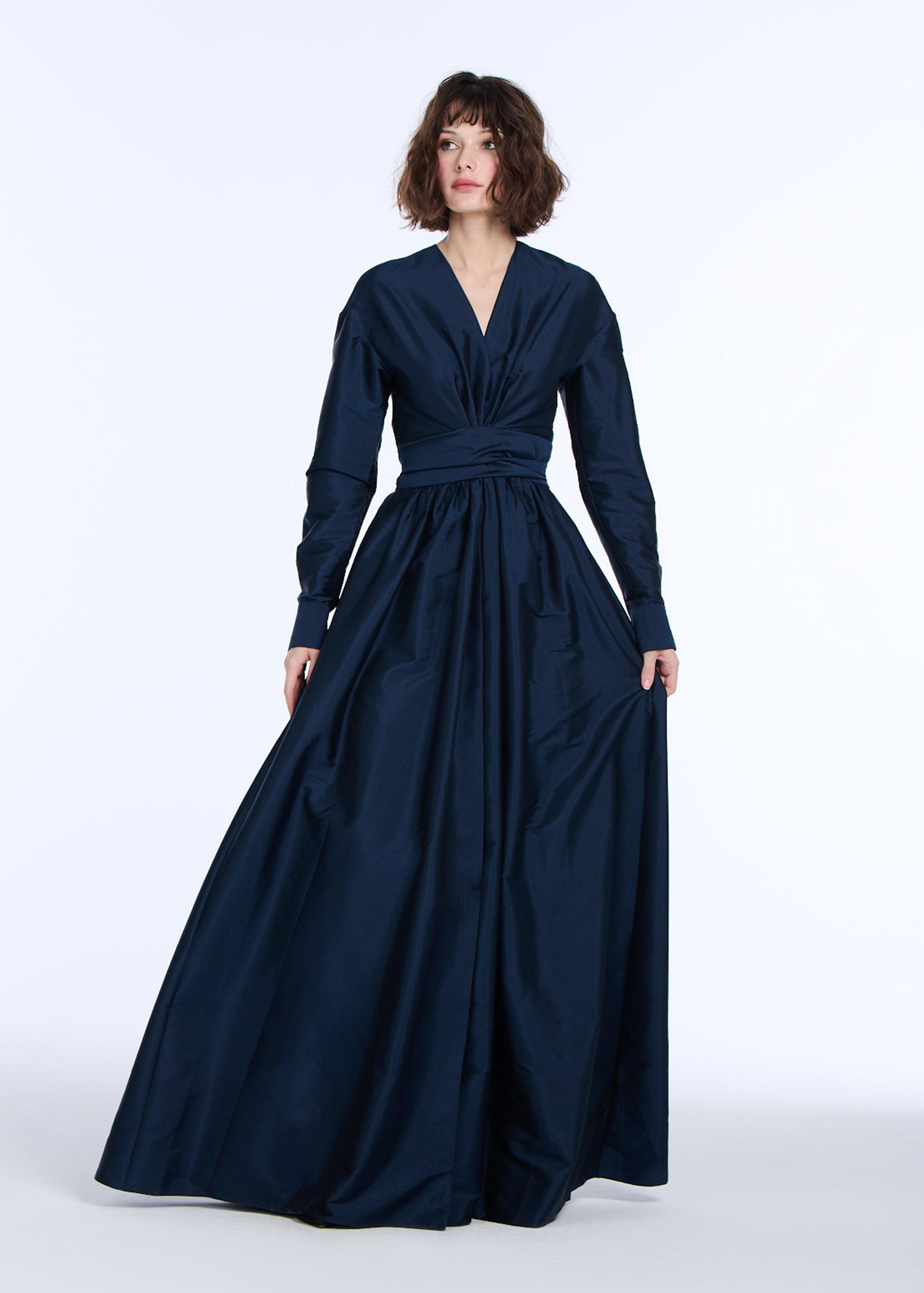 TAFFETA WRAP GOWN NAVY
