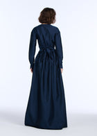 TAFFETA WRAP GOWN NAVY
