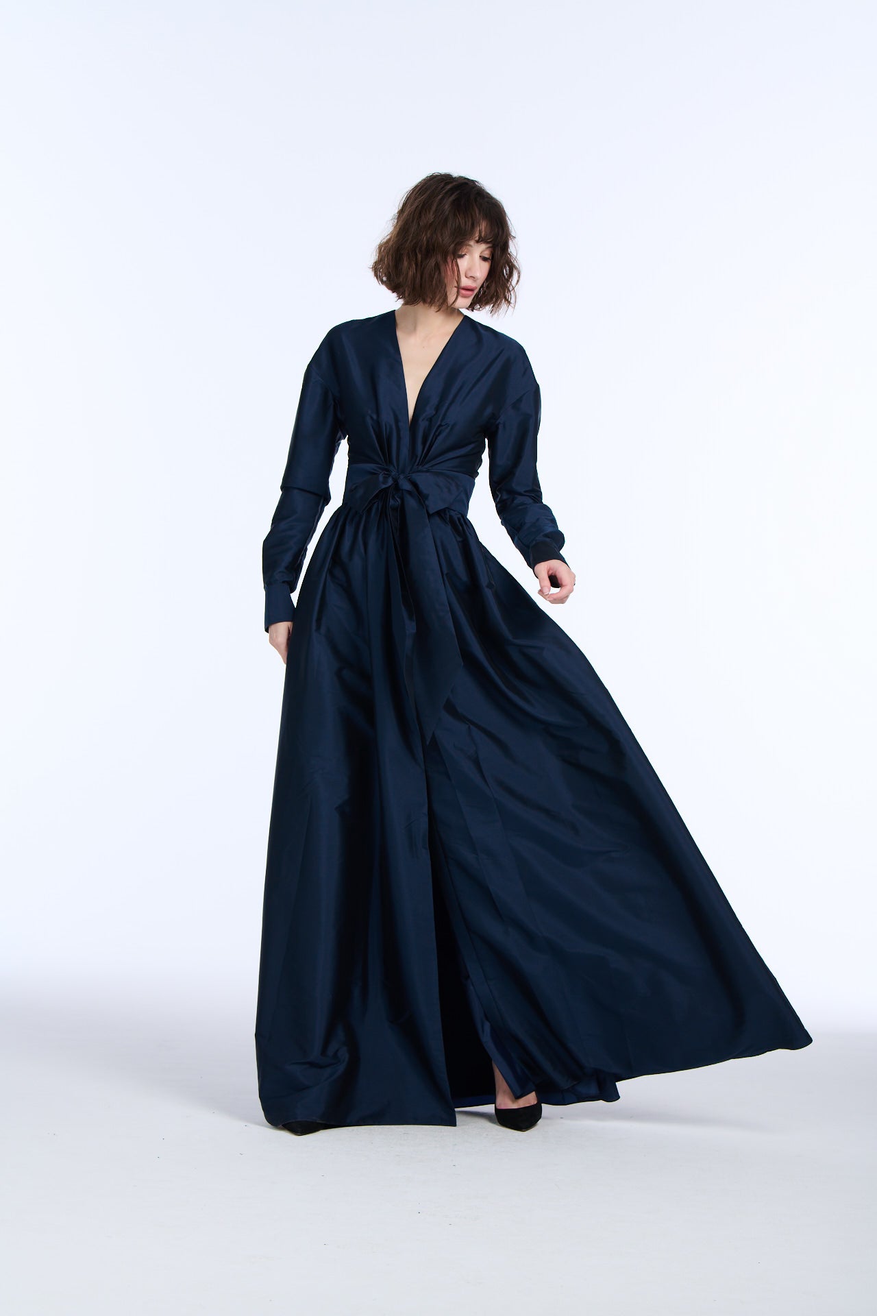 TAFFETA WRAP GOWN LIGHT BLUE