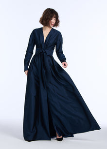 TAFFETA WRAP GOWN NAVY