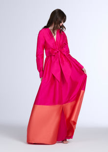 TAFFETA COLOR BLOCKED WRAP GOWN