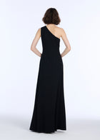 STRETCH CREPE ONE SHOULDER GOWN WITH CRYSTAL PEONY BLACK
