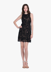 LACE APPLIQUE SHIFT DRESS WITH CHIFFON SOUTACHE AND CRYSTALS IVORY
