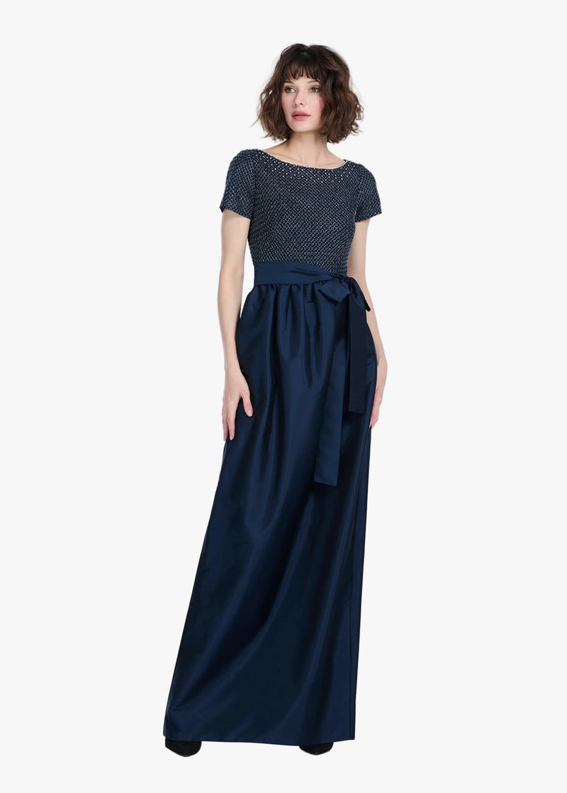 FILAGREE  GLASS BEADED EMBROIDERY GOWN NAVY