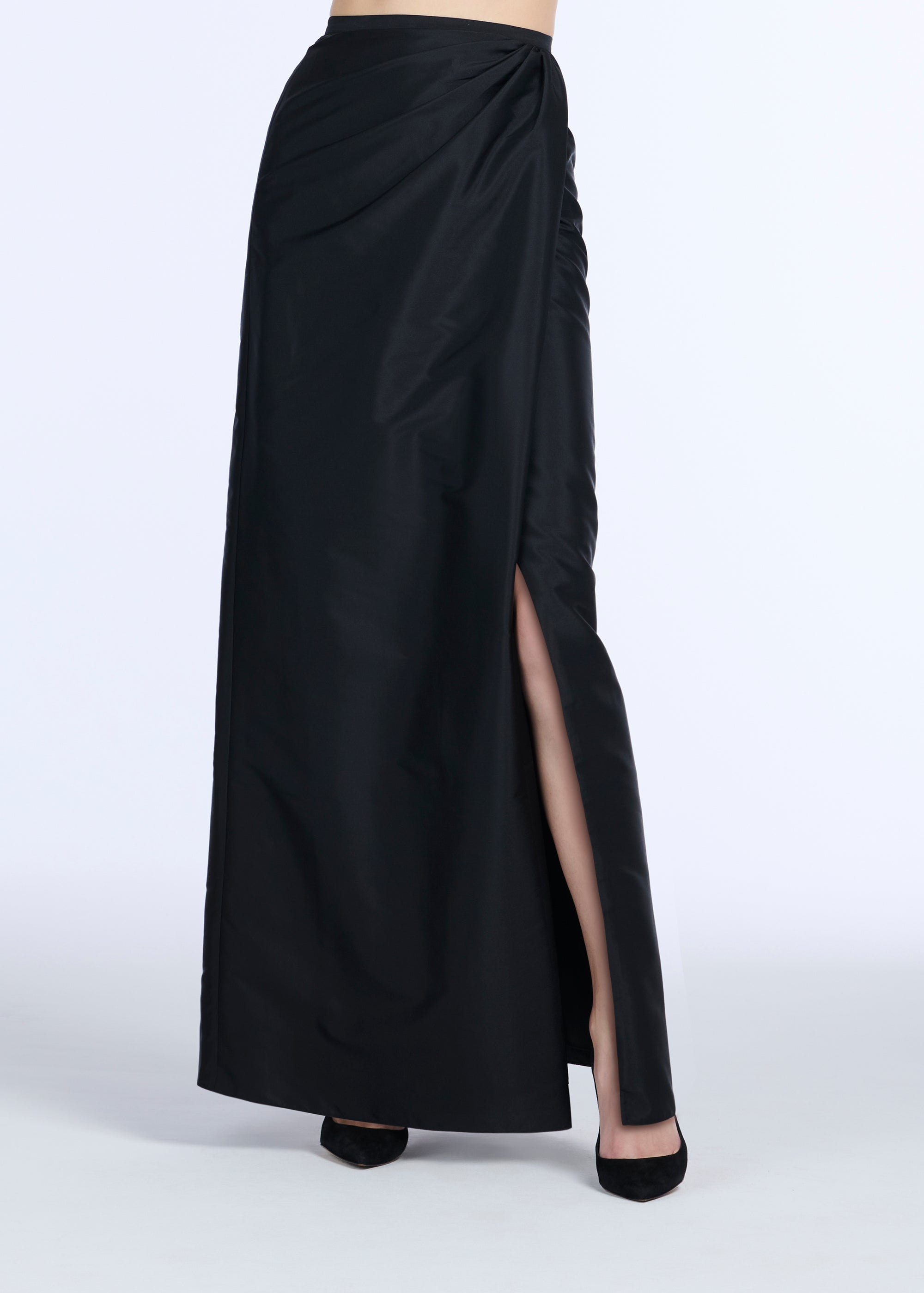 TAFFETA SLIM WRAP SKIRT - BLACK