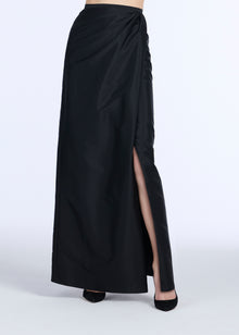 TAFFETA SLIM WRAP SKIRT - BLACK