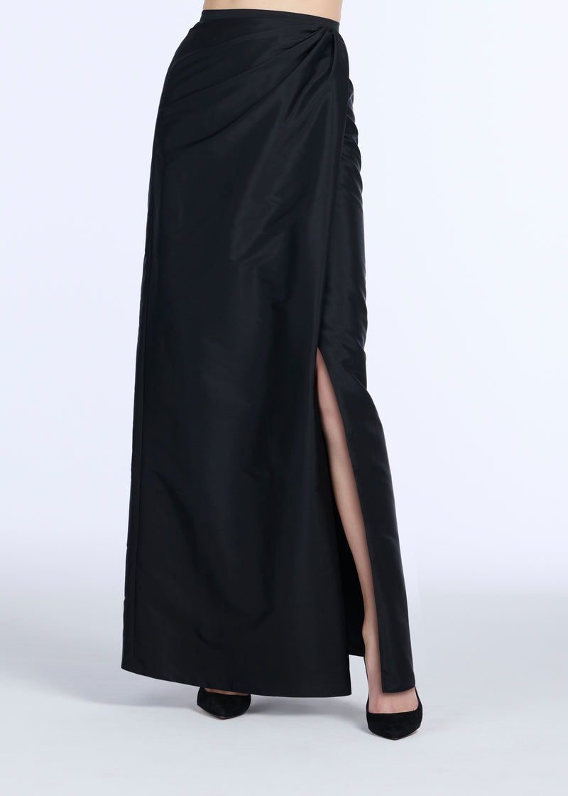 TAFFETA SLIM WRAP SKIRT - BLACK