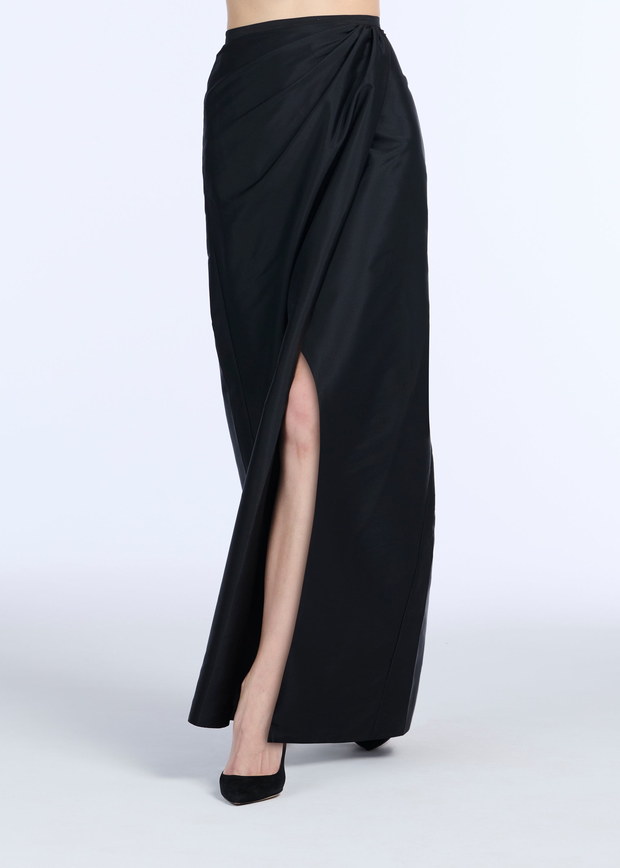 TAFFETA SLIM WRAP SKIRT - BLACK