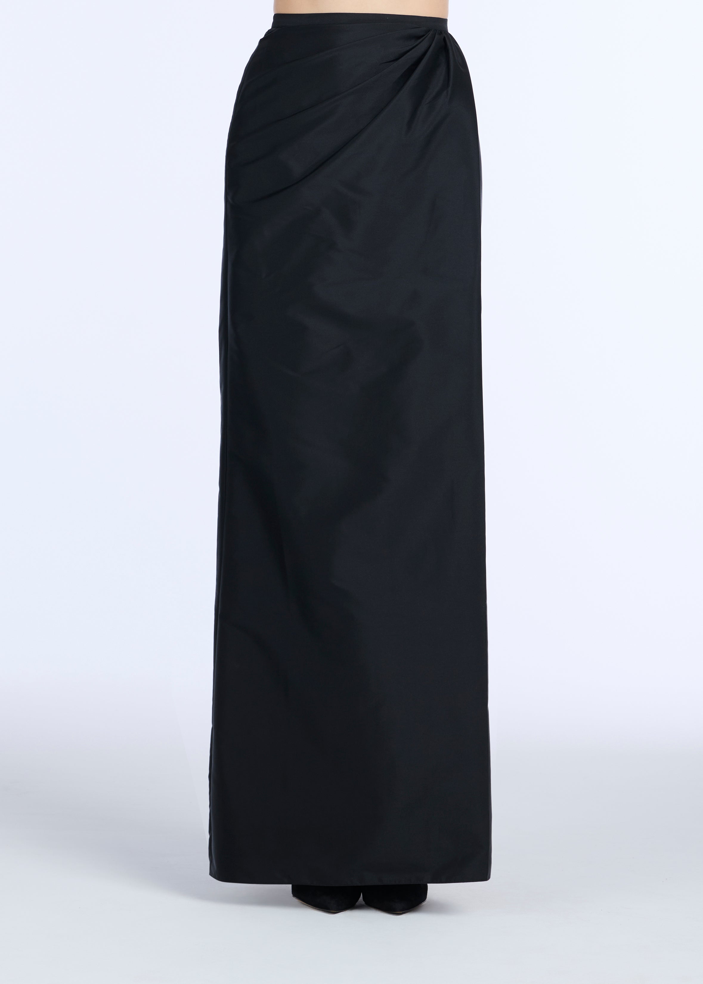 SOFT TAFFETA FAUX WRAP SKIRT BLACK | Emily Shalant