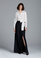 TAFFETA SLIM WRAP SKIRT - BLACK