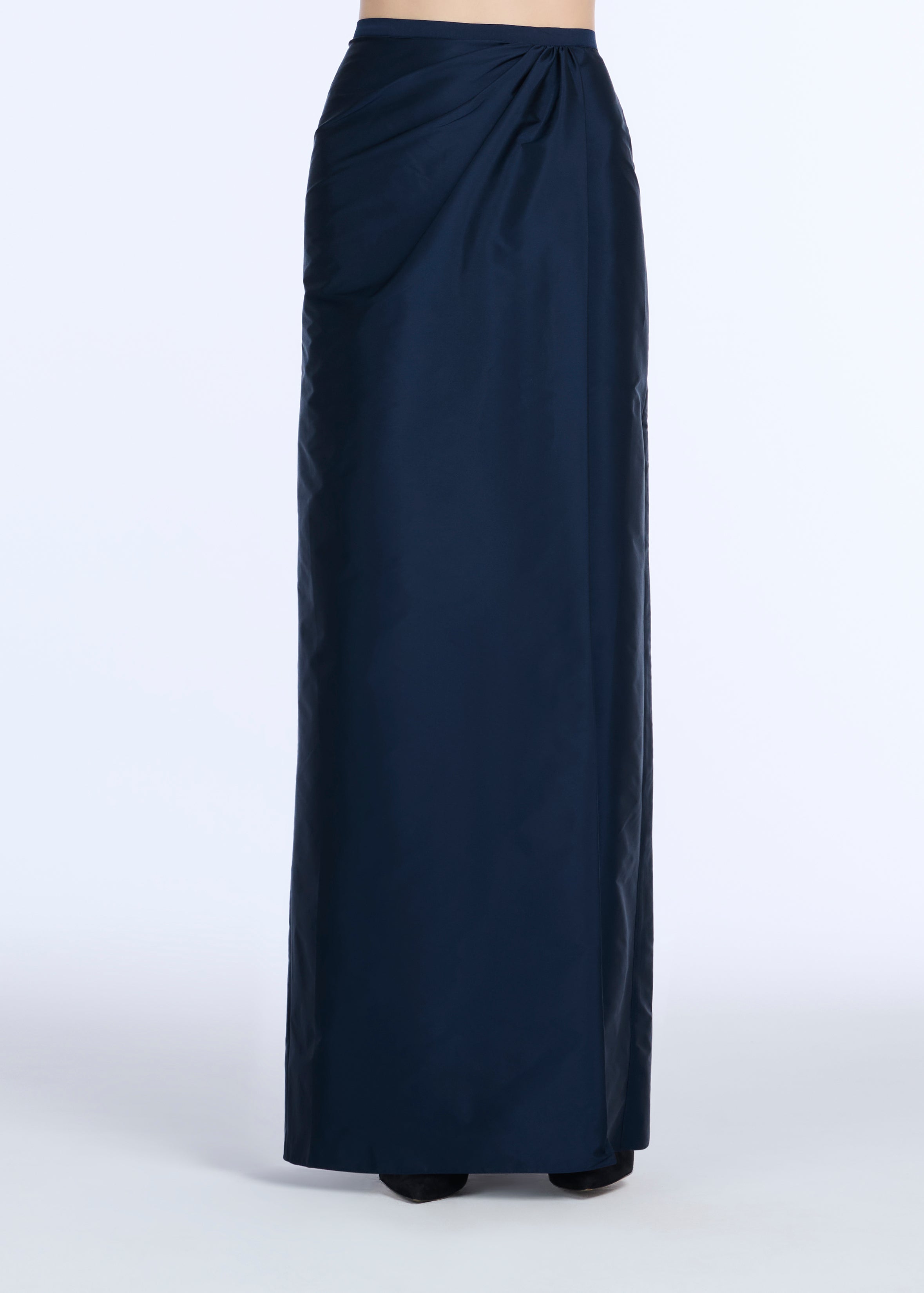 SOFT TAFFETA FAUX WRAP SKIRT NAVY | Emily Shalant
