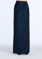 SOFT TAFFETA FAUX WRAP SKIRT NAVY BLACK IVORY