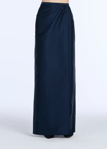 SOFT TAFFETA FAUX WRAP SKIRT NAVY BLACK IVORY