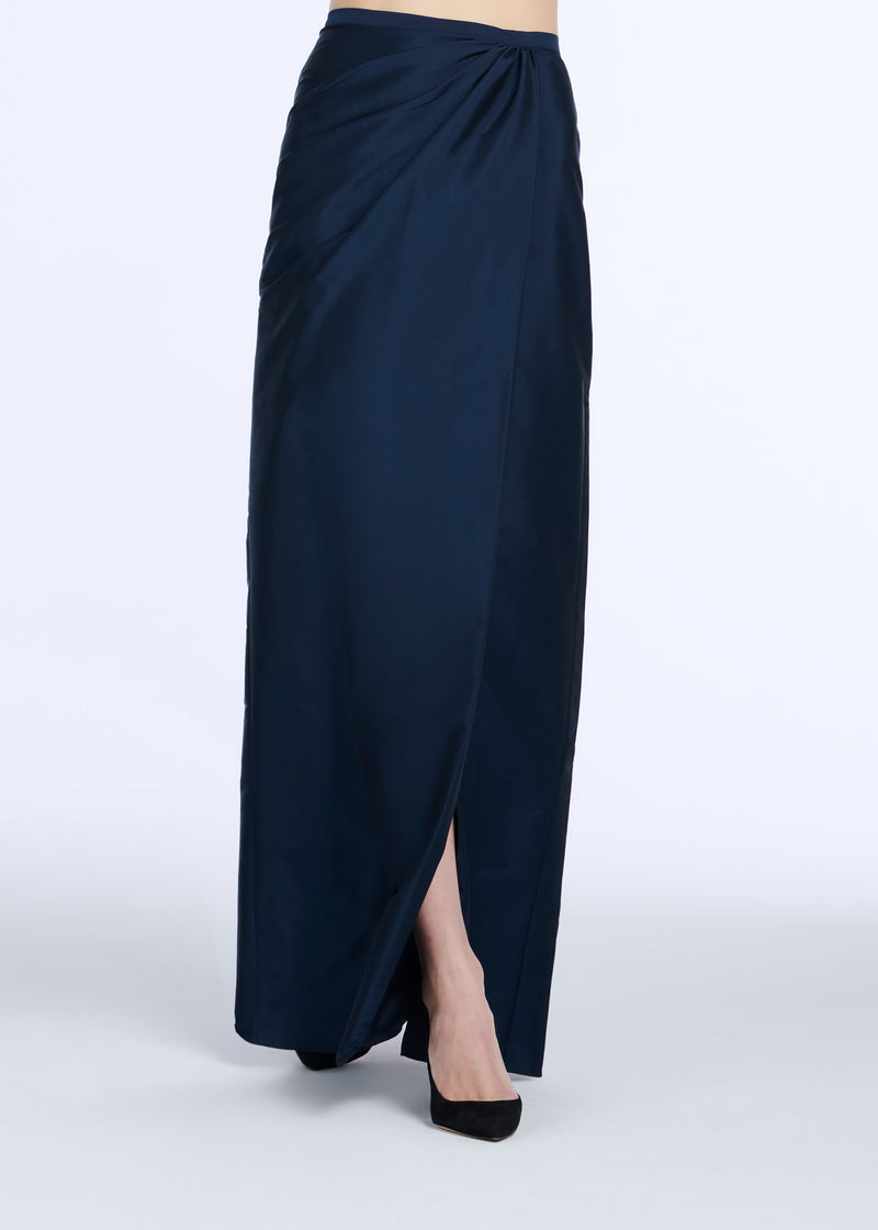 TAFFETA SLIM WRAP SKIRT - NAVY