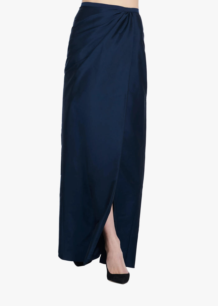 Soft Taffeta Faux Wrap Skirt Navy