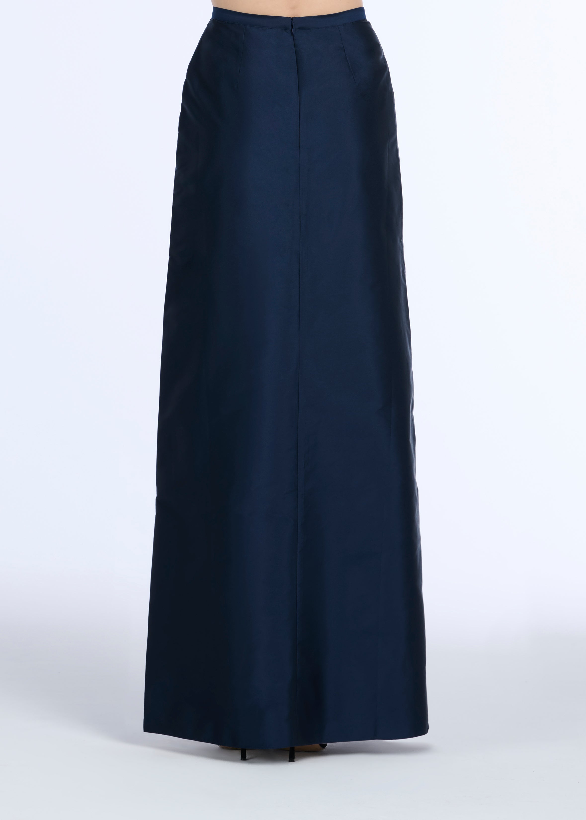 SOFT TAFFETA FAUX WRAP SKIRT NAVY | Emily Shalant