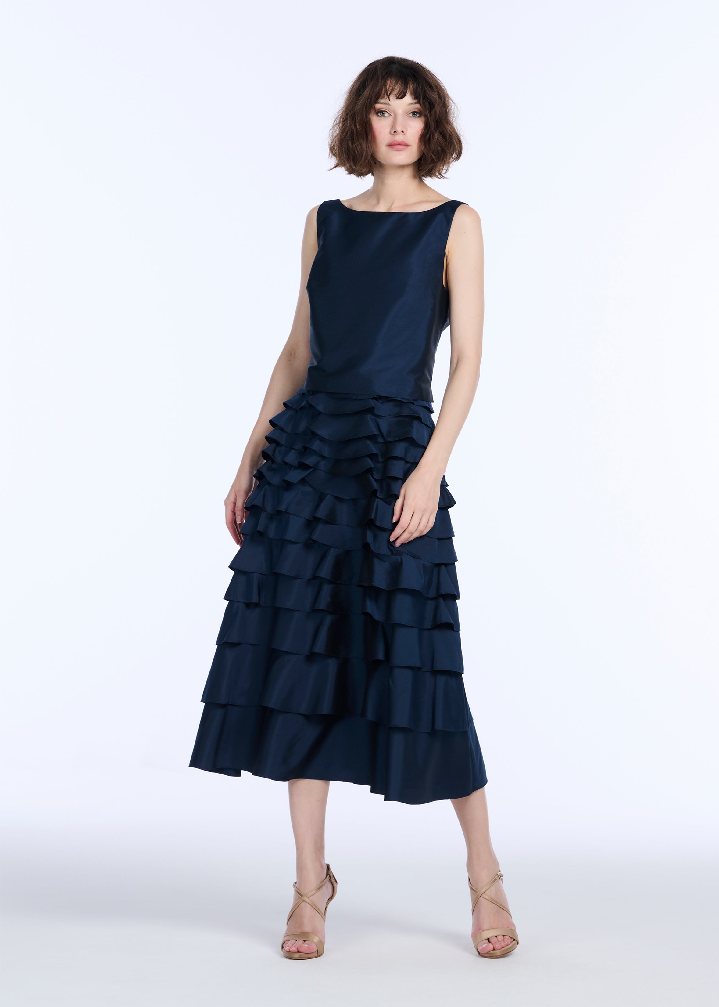 TAFFETA BOAT NECK SHELL NAVY