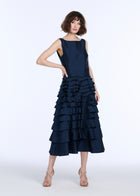 TAFFETA TIERED RUFFLE SKIRT NAVY