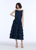 TAFFETA BOAT NECK SHELL NAVY