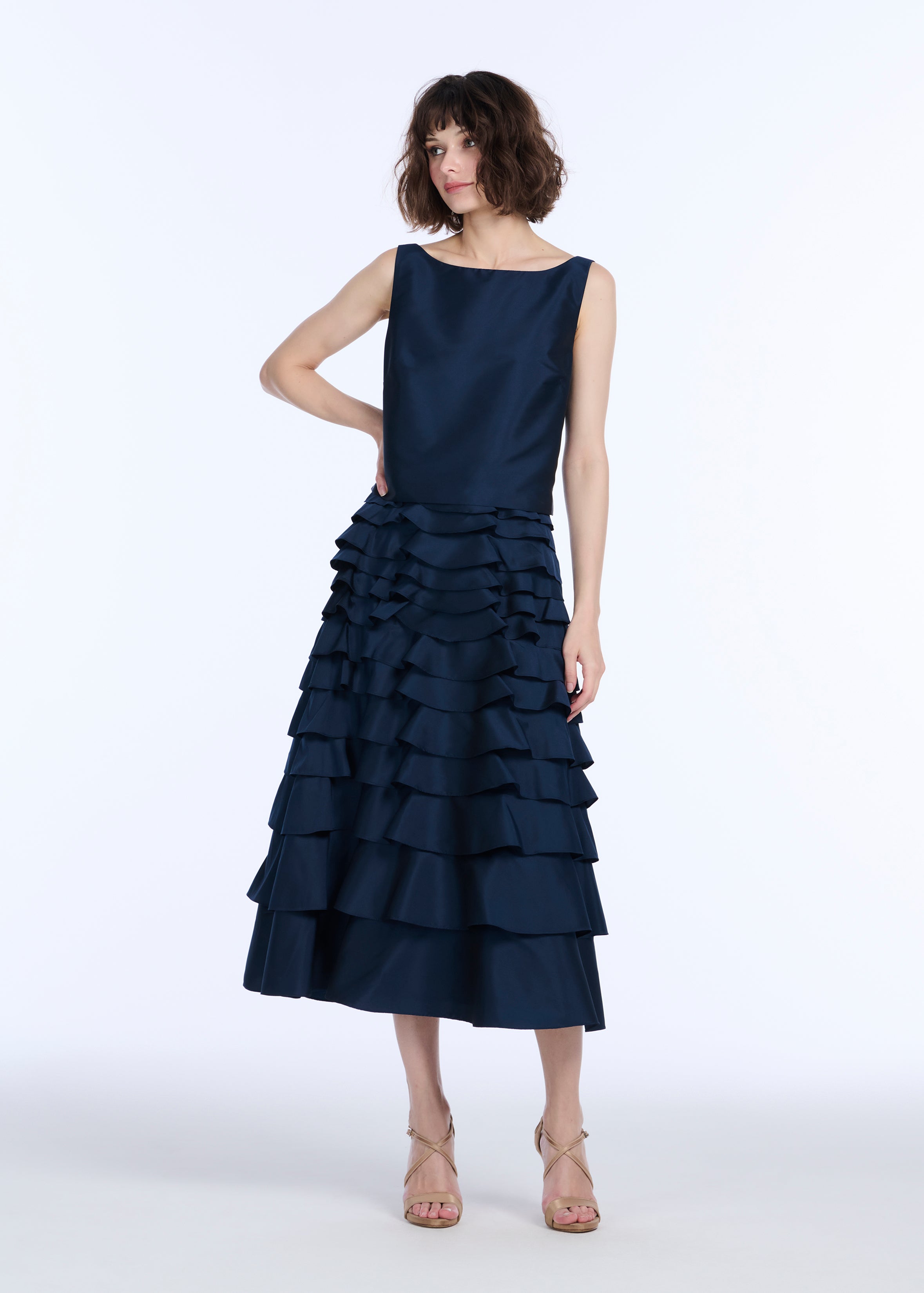 TAFFETA BOAT NECK SHELL NAVY