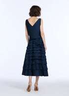 TAFFETA TIERED RUFFLE SKIRT NAVY