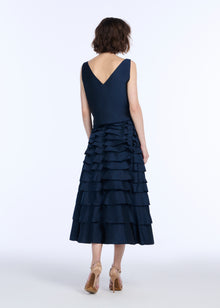 TAFFETA TIERED RUFFLE SKIRT NAVY