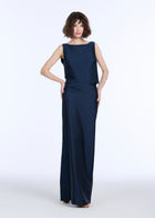 TAFFETA BOAT NECK SHELL NAVY