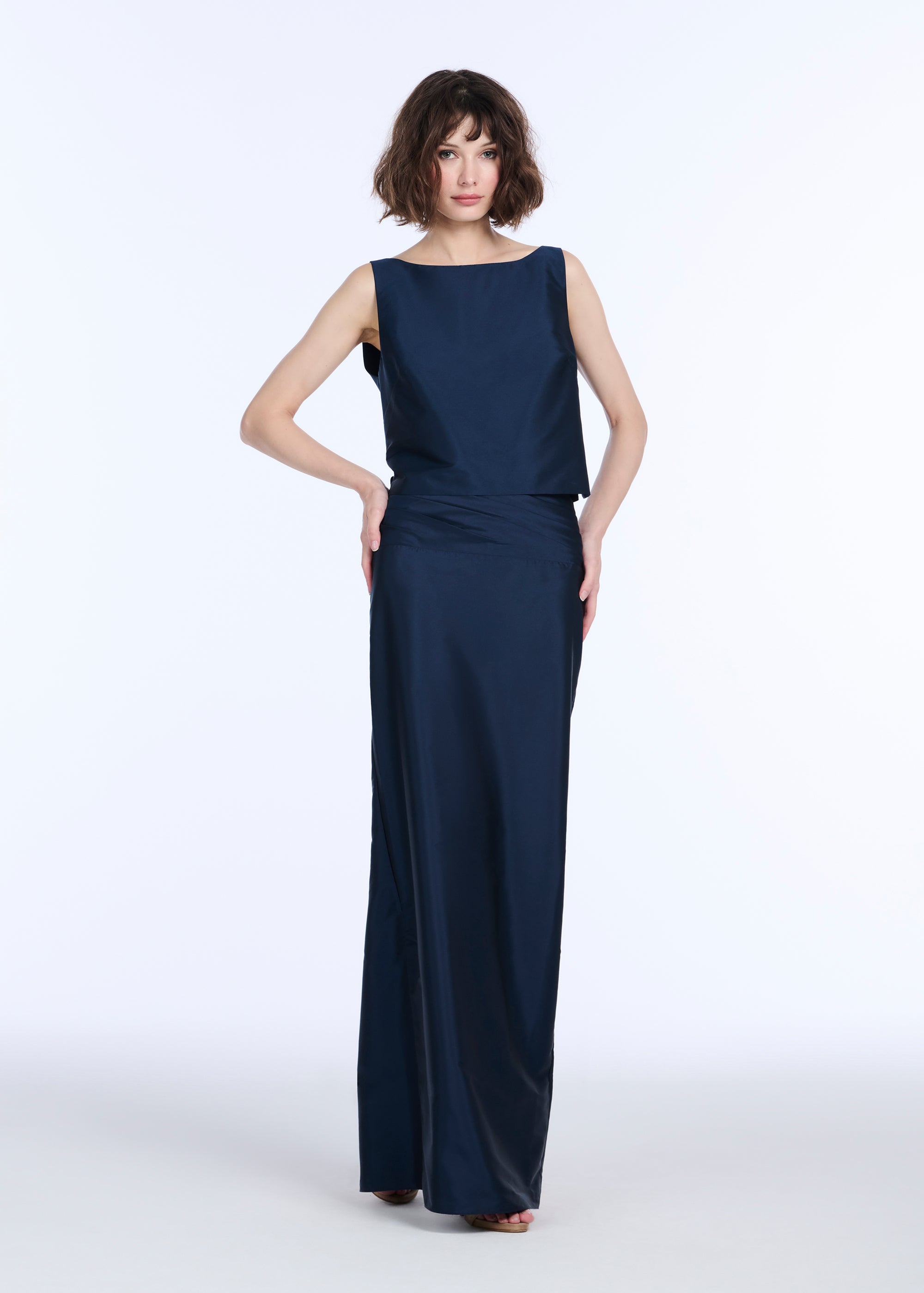 TAFFETA BOAT NECK SHELL NAVY