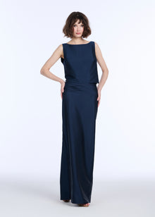 TAFFETA BOAT NECK SHELL NAVY