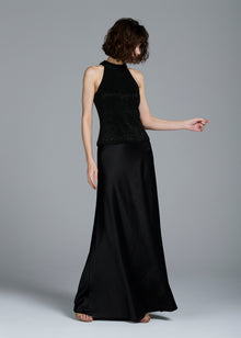 STRETCH SATIN BIAS LONG A-LINE SKIRT - Black 10 / Black STRETCH SATIN BIAS LONG A-LINE SKIRT - Black 10 / Black