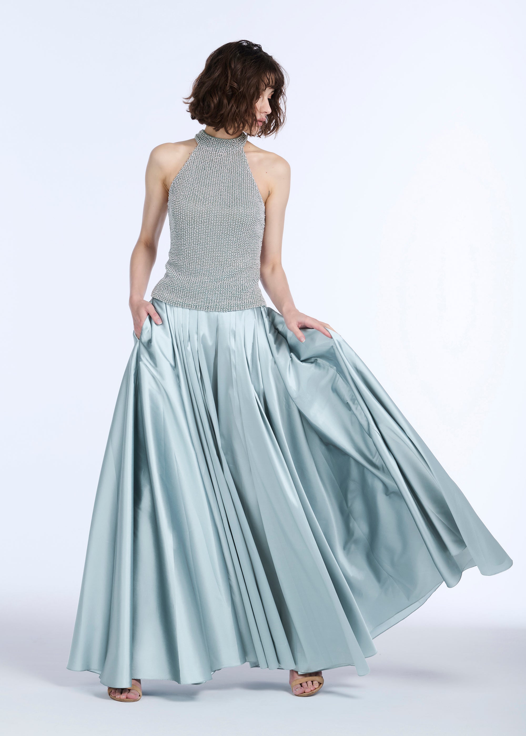 pleated dress skirt Champagne Fizz High Waist Pleated Maxi Skirt L / Champagne