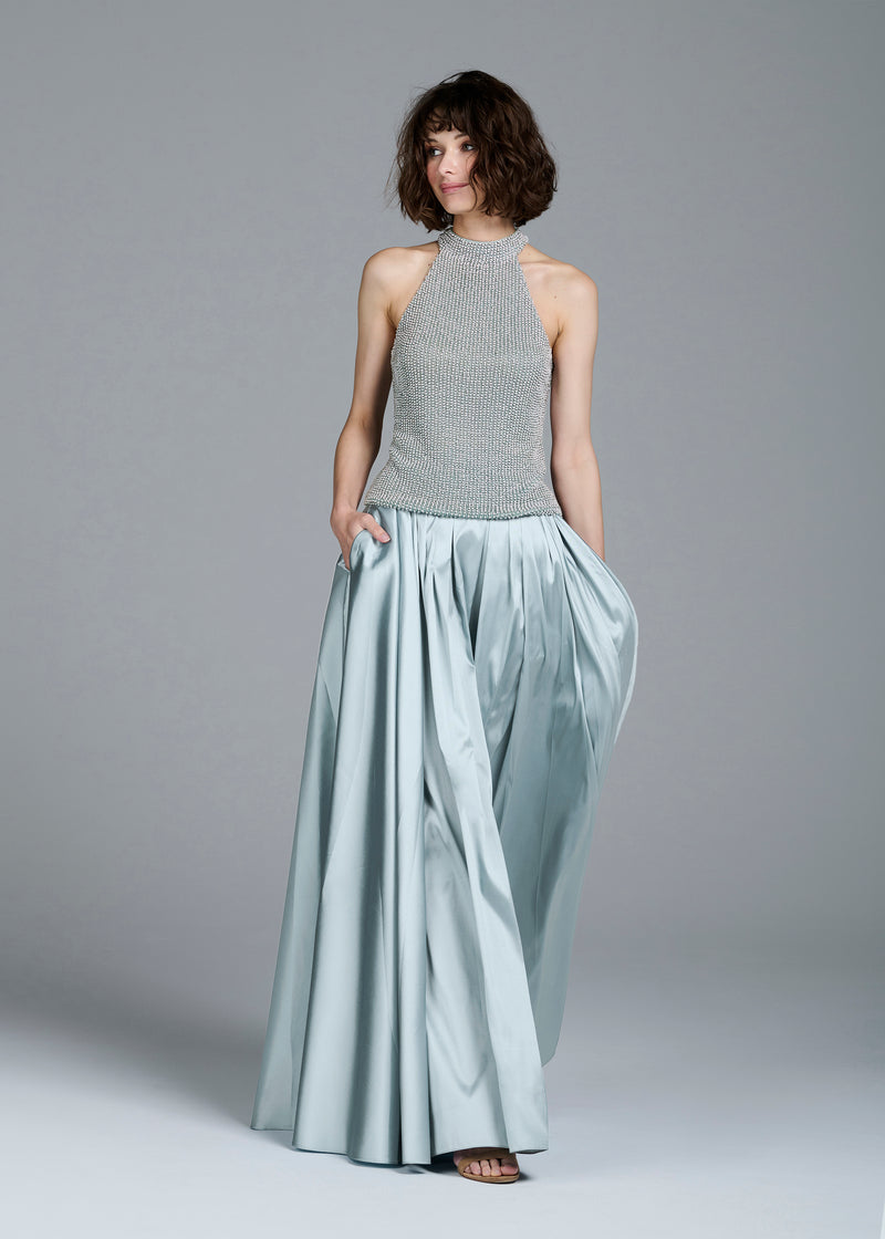 PLEATED SOFT TAFFETA BALLGOWN SKIRT LIGHT BLUE