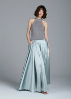 LIGHT BLUE PEARL ENCRUSTED SLEEVELESS MOCK NECK