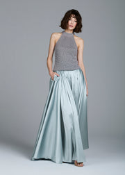 LIGHT BLUE PEARL ENCRUSTED SLEEVELESS MOCK NECK