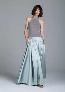 LIGHT BLUE PEARL ENCRUSTED SLEEVELESS MOCK NECK