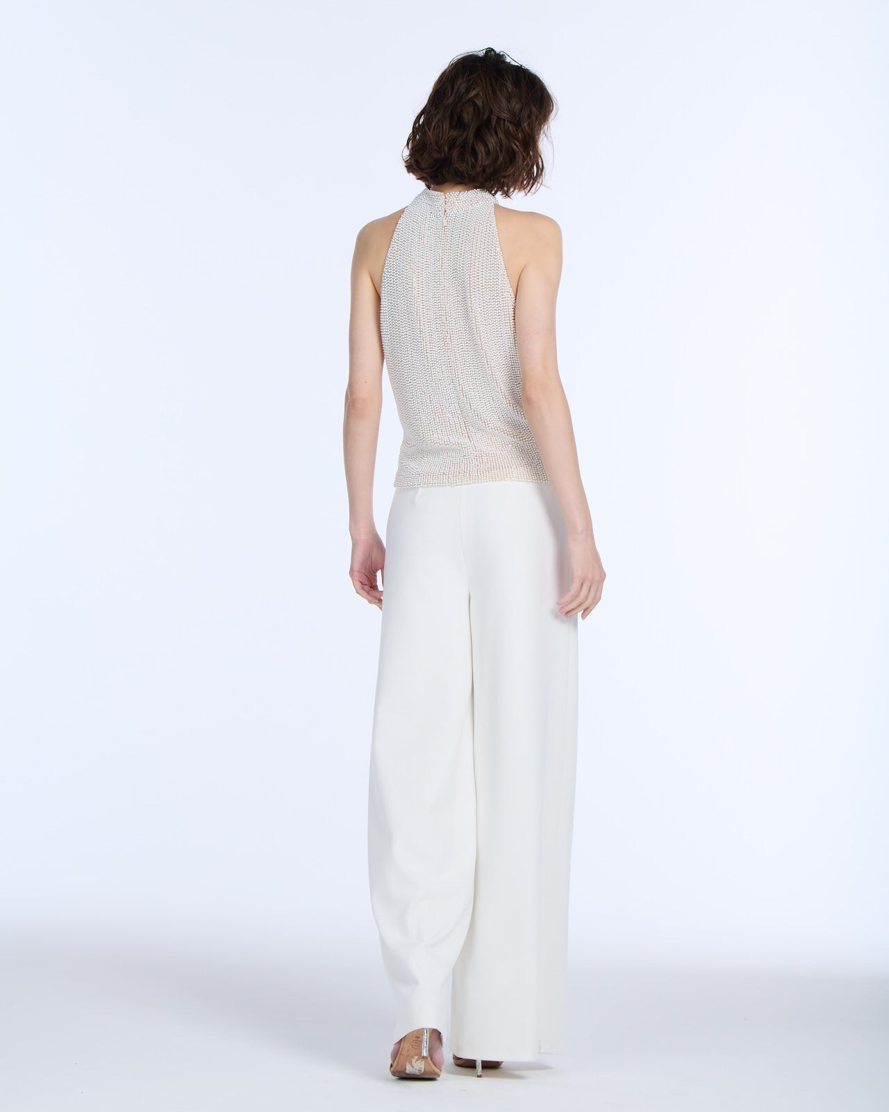 PEARL ENCRUSTED SLEEVELESS MOCK NECK IVORY