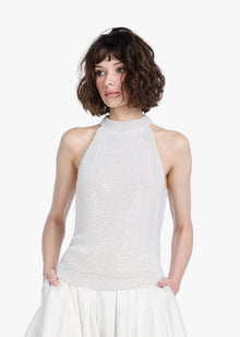 PEARL ENCRUSTED SLEEVELESS MOCK NECK IVORY