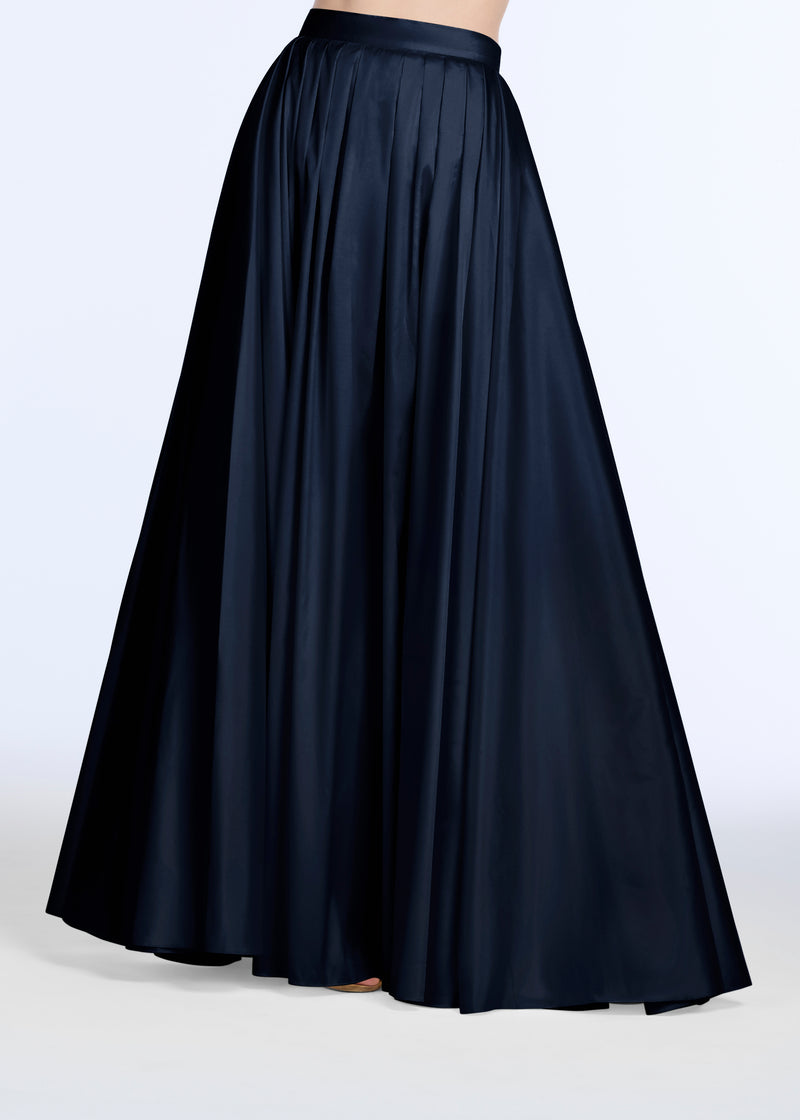 SOFT TAFFETA PLEATED BALLGOWN SKIRT NAVY