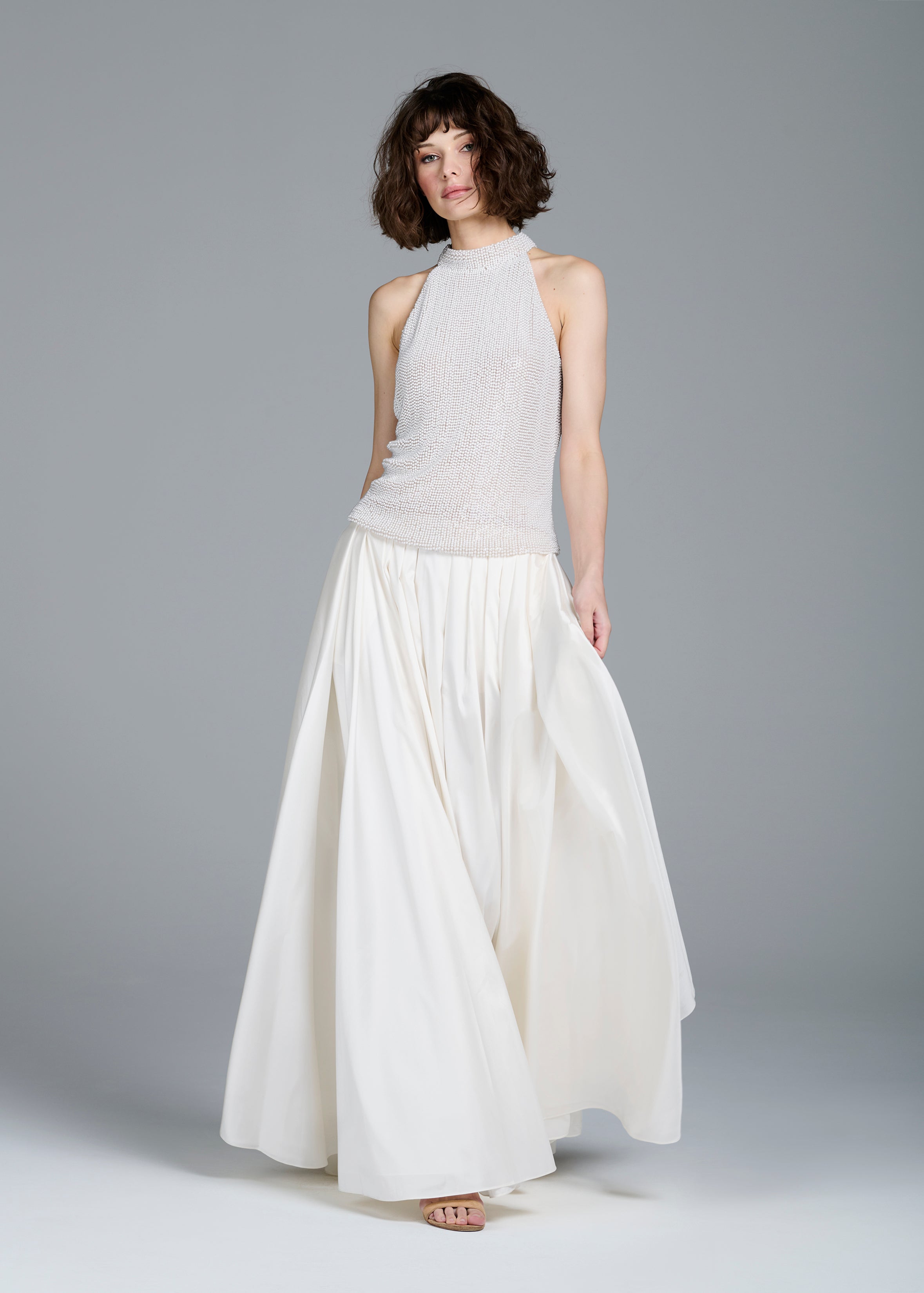 PEARL ENCRUSTED SLEEVELESS MOCK NECK IVORY | Emily Shalant